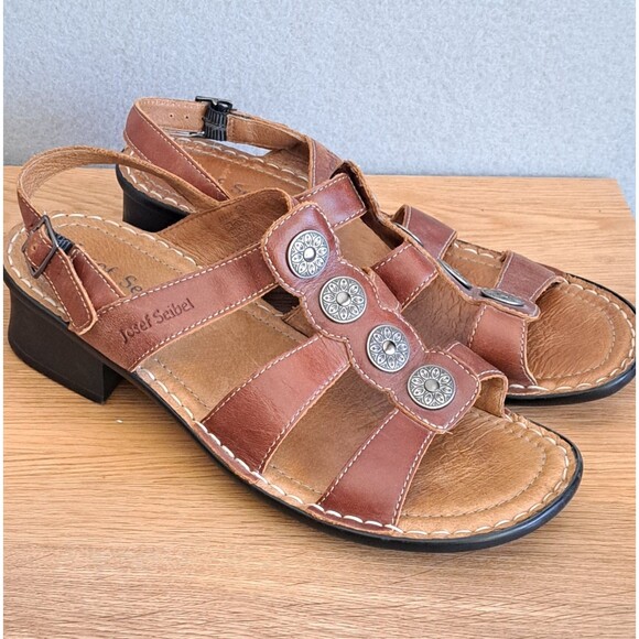Josef Seibel Tonga 25 Brown Leather Strap Sandals Women’s 39 US 8.5 Gladiator - Picture 1 of 13